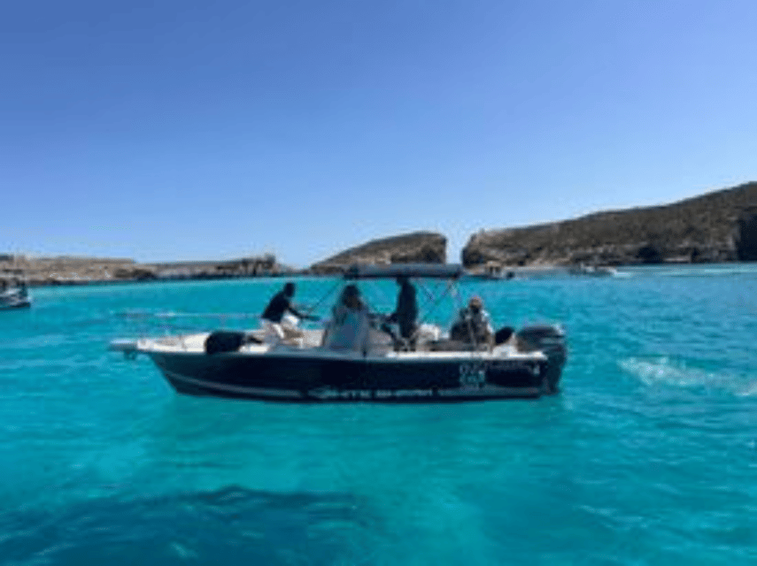 Cirkewwa/Mgarr: Blue and Crystal Lagoon Private Boat Charter - Snorkeling, shade, and a freshwater rinse