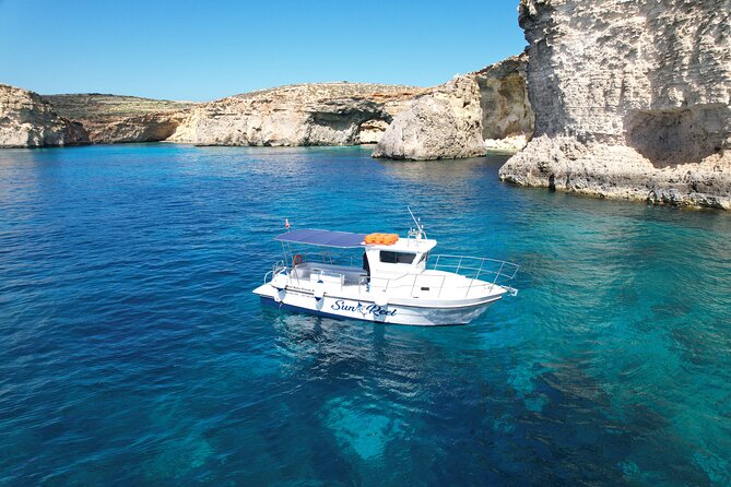 Full Day Private Boat Charters Malta: Blue Lagoon, Comino & Gozo - Crystal Lagoon: 50 minutes for swimming and cliff views