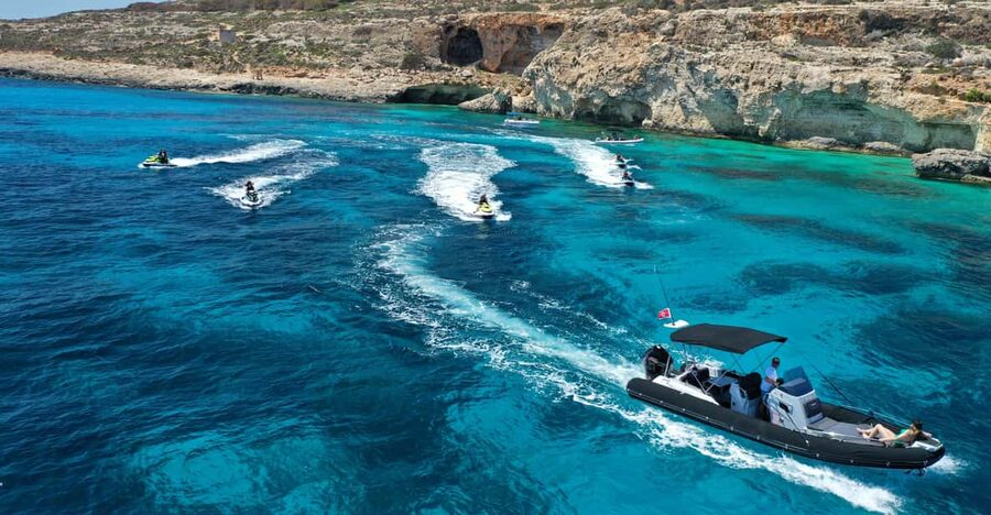Mellieha: Comino and Blue Lagoon Jet Ski Safari Tour at 3 PM - Elephant Rock and Santa Maria Caves